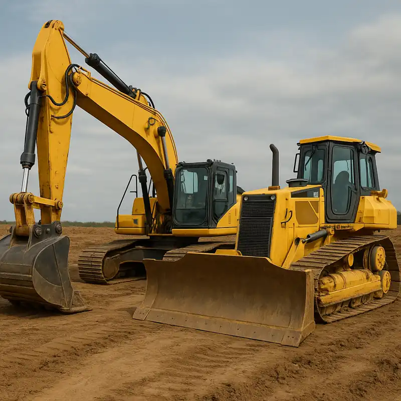 Perbedaan excavator dan bulldozer di area konstruksi